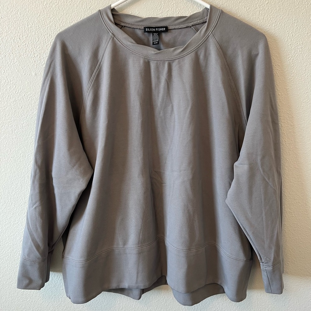 Eileen Fisher Lightweight Ponte Round Neck Top Gray Sweatshirt Elevated Boxy Fit